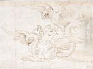 A Dragon Attacked From Above By An Eagle by Perino Del Vaga (Pietro Bonaccors