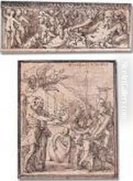 Two Studies For Architectural
Decoration: A) A Reclining River God With Putti; B) A Harbour Scene With
A Soldier Being Crowned By Victory - view 1