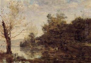 Cowherd by the Water by Jean-Baptiste-Camille Corot