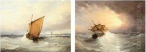 Threemaster In Stormy Sea. by Auguste Delacroix