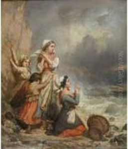 Ramasseuses De Coquillages Surprises Par La Maree, 1852 Boulogne by Auguste Delacroix