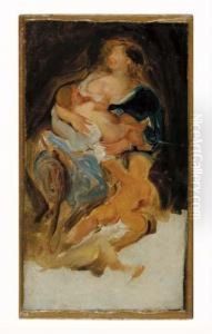 A Mother Nursing A Child With Another Child Standing Besideher by Eugene Delacroix