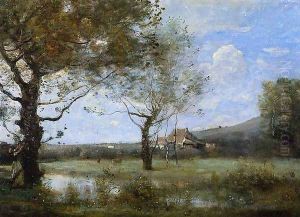 Meadow with Two Large Trees by Jean-Baptiste-Camille Corot