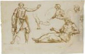 Sheet Of Figure Studies, With Roman Soldiers And Two Draped Figures