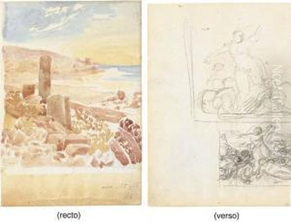 Ruins By The Sea (recto); Study For La Grece Sur Les Ruines Demissolonghi - view 1