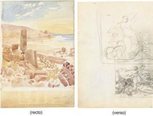 Ruins By The Sea (recto); Study For La Grece Sur Les Ruines Demissolonghi by Eugene Delacroix