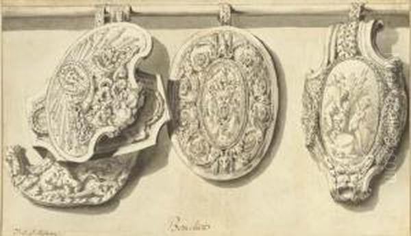 Five Shields Hanging From A Pole - view 1