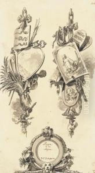 Deux Trophees Et Un Cartouche - view 1