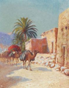 Karawane Am Oasenrand by Alexis-Auguste Delahogue