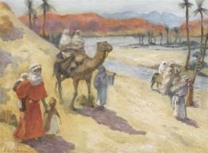Caravan In A Desert by Alexis-Auguste Delahogue