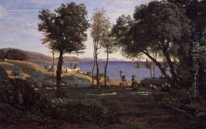 View near Naples by Jean-Baptiste-Camille Corot