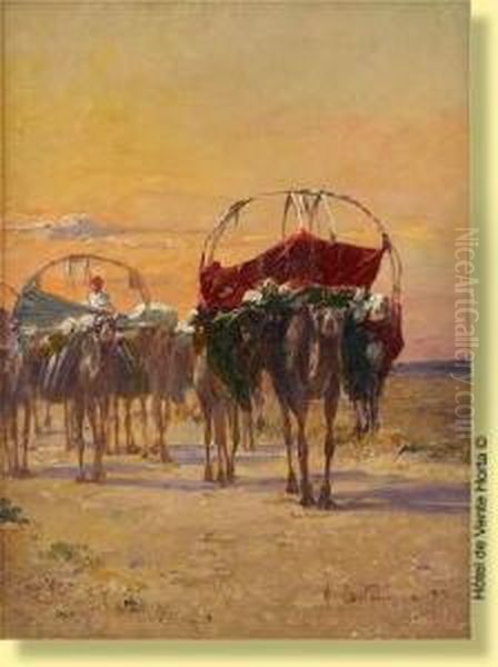 Caravane Dans Le Desert (orientaliste) by Alexis-Auguste Delahogue