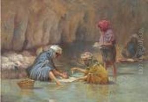 Nettoyage Des Perles Dans L'oued by Alexis-Auguste Delahogue