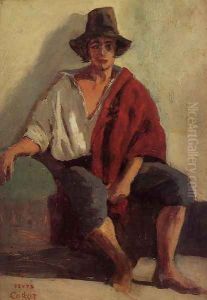 A Seated Italian from Paeigno Facing Front by Jean-Baptiste-Camille Corot