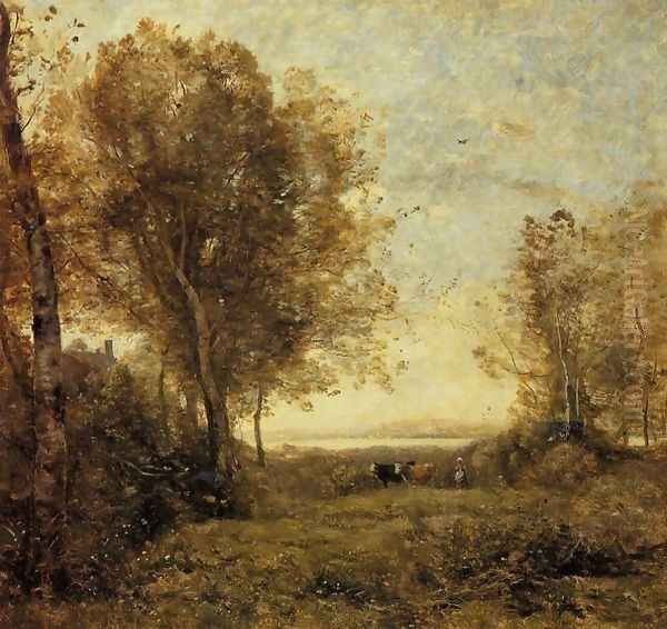 Morning - Woman Hearding Cows - view 1