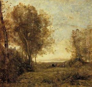 Morning - Woman Hearding Cows by Jean-Baptiste-Camille Corot