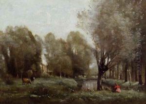 Young Girl Seated in a Meadow by Jean-Baptiste-Camille Corot