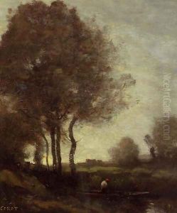 Fishermen in a Boat by Jean-Baptiste-Camille Corot