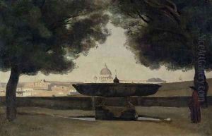 The Fountain of the French Academy in Rome, 1826-27 by Jean-Baptiste-Camille Corot