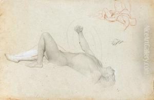 Etude D'homme Allonge Avec Reprise De La Main Et Autre Etude by Paul Delaroche