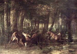 Spring, Stags Fighting, 1861 by Jean-Baptiste-Camille Corot
