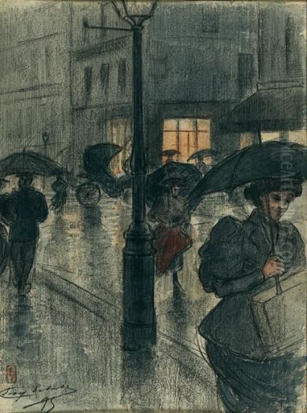 Une Rue De Paris Sous La Pluie La Nuit - view 1