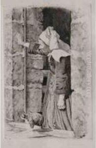 La Vieille A Sa Porte by Henri Delavallee