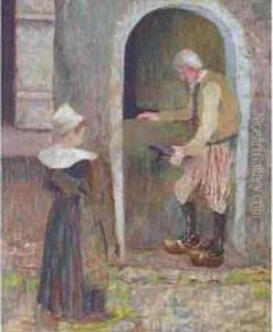 Breton Et Bretonne Devant La Porte