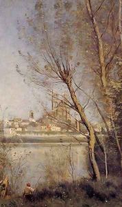 Mantes, View of the Cathedral and Town through the Trees, c.1865-70 by Jean-Baptiste-Camille Corot