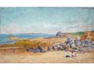 Sur La Plage En Bretagne by Henri Delavallee