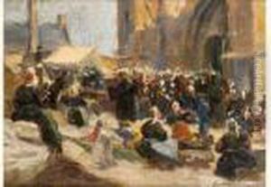 Le Marche En Bretagne by Henri Delavallee