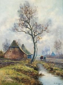 Paysage A La Ferme Et A La Charrette