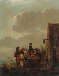 A Juggler By A Village; And A Conjuror Outside An Inn by Nicolas Louis Albert Delerive