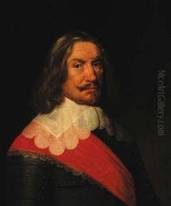Portrait Of A Military 
Commander, Half-length, In Armour With A Redsash And A Lace Collar by Jacob Willemsz II Delff