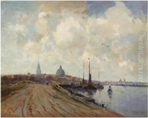 A View Of Amsterdam by Gerardus Jacobus Delfgaauw