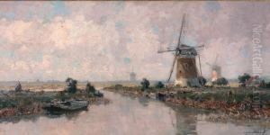 Molens In De Alblasserwaard by Gerardus Jacobus Delfgaauw