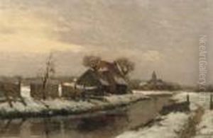 Broeksloot Bij Rijswijk: Working Near A Quiet River by Gerardus Jacobus Delfgaauw