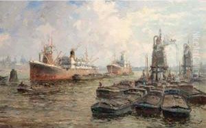 The Rotterdam Harbour by Gerardus Jacobus Delfgaauw