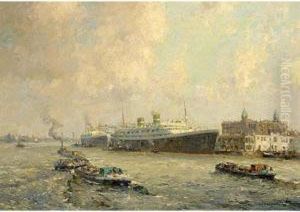 A View Of Rotterdam With The Holland America Line by Gerardus Jacobus Delfgaauw