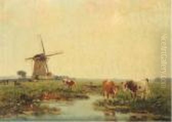 Watering Cows By A Windmill - view 1