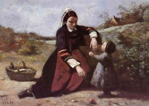 Breton Woman and her Little Girl, 1855-65 by Jean-Baptiste-Camille Corot