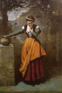 Daydreaming at the Fountain by Jean-Baptiste-Camille Corot