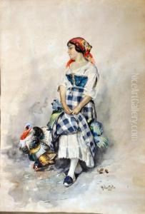 Contadina Con Tacchini by Arnaldo Delisio