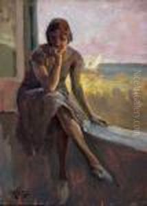 Arnaldode Lisio Napoli ) 
Ragazza Aldavanzale Olio Su Tavola Cm 34.5x25 Firmato In Basso A 
Sinistra.a.de Lisio
