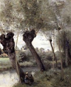 Saint-Nicholas-les-Arras; Willows on the Banks of the Scarpe by Jean-Baptiste-Camille Corot