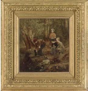 Christening Pompey, Group Portrait Of Four Children With A Puppy On The Banks Of A River