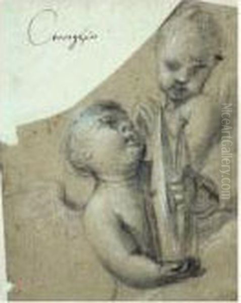 Deux Putti, L'un Tenant Une Mitre - view 1