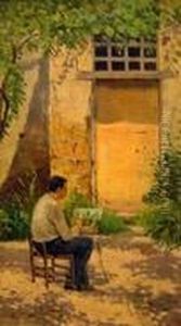 Autoritratto En Plein Air by Angelo Della Mura