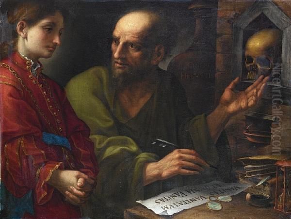 An Alchemist Instructing A Young Apprentice In His Studio - view 1