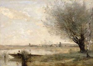 Fisherman Moored at a Bank by Jean-Baptiste-Camille Corot